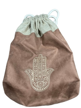 Plecak lniano- zamszowy z haftem Hamsa
