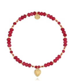 Bransoletka czerwona z kamieniami i serduszkiem