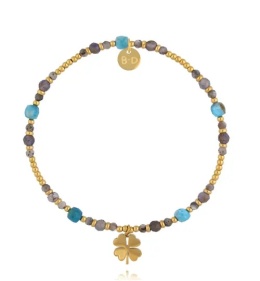 Bransoletka z kamieni apatytu i lolitu z zawieszką koniczynką