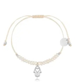 Bransoletka z perełkami i srebrną ręką Hamsa Feliz BMT0076
