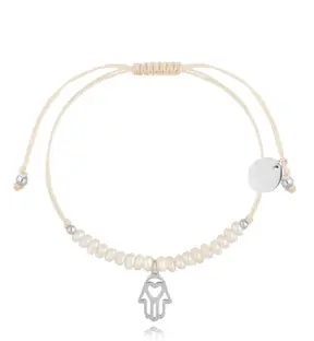 Bransoletka z perełkami i srebrną ręką Hamsa Feliz BMT0076