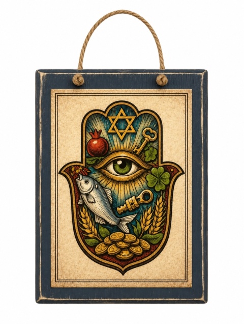 Drewniany obraz Hamsa