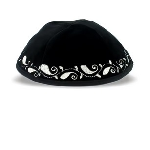 Jarmułka Kipa Czarna Srebrny Haft
