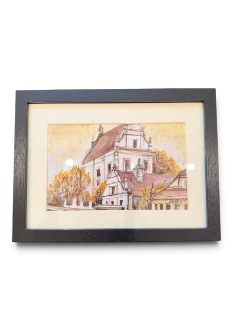 Obraz akwarela Kościół Farny Kazimierz Dolny 20 cm x 15 cm Rafał Szot