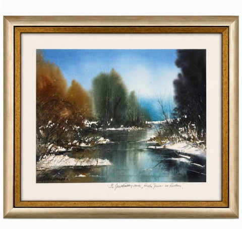 Obraz akwarela zima 50x60 cm Bartłomiej Michałowski